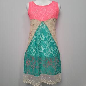 Vintage sleeveless mixed print sheer floral lace dress size S multi 90s Y2K USA